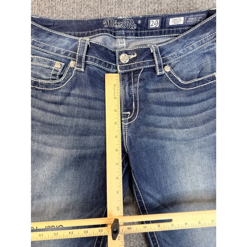 Miss Me Signature Boot Jeans 29 Blue Denim Embroidered Y2K Bootcut Stretch Women